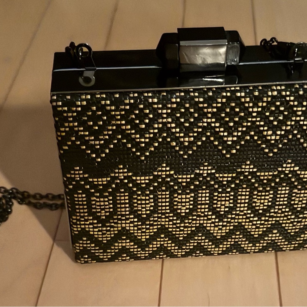 Sondra Roberts Black and Gold Patterned Clutch